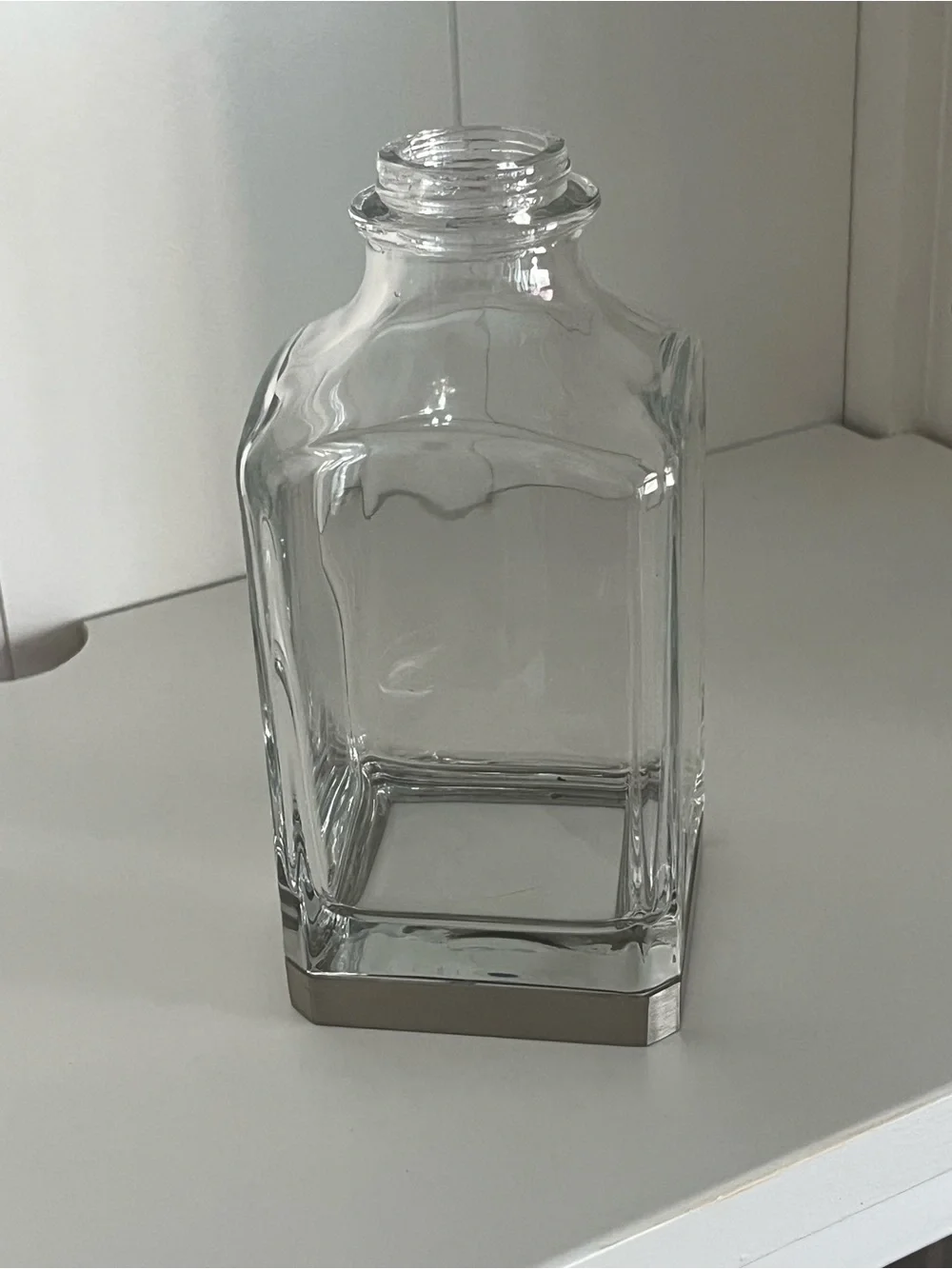 Clear Glass Decorative Bottle Decanter Silver Base No Stopper